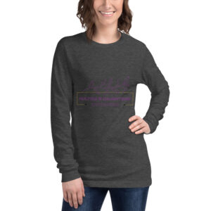 A woman is wearing a long sleeve t-shirt