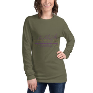 A woman is wearing a long sleeve t-shirt with the words " not to be used."