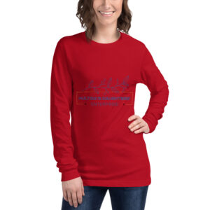 A woman wearing a long sleeve t-shirt with the words " not all who wander are lost ".